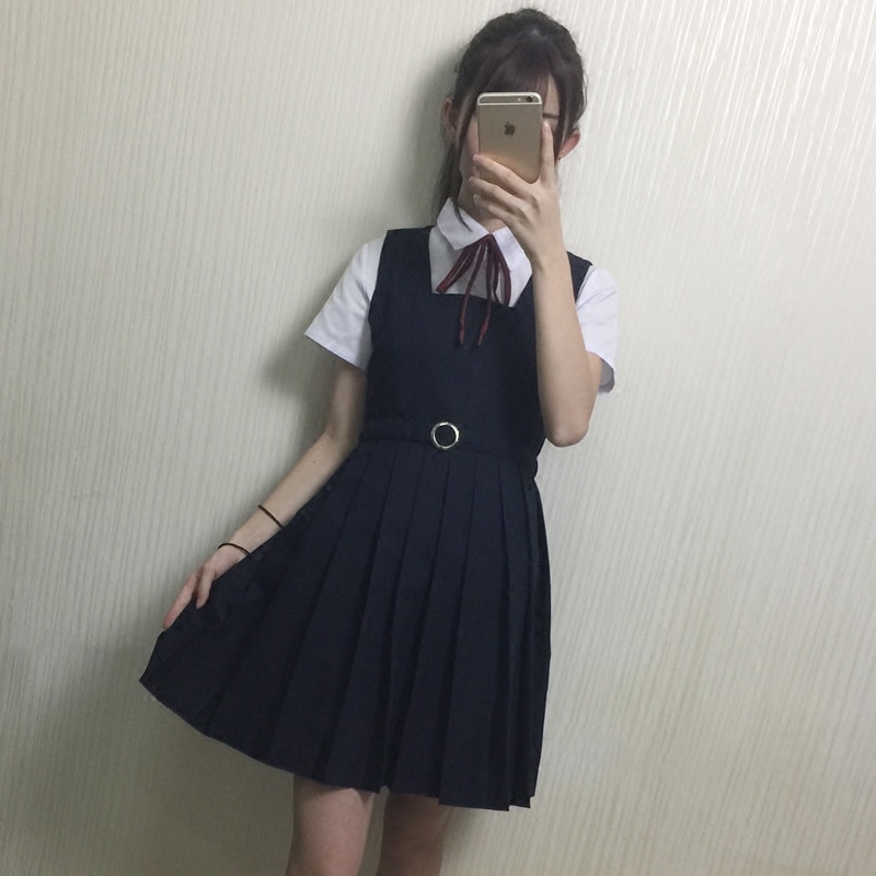 Estudante japonês jk uniforme cabo saia blusa branca vestido colete de marinheiro uniforme de classe uniforme escolar terno