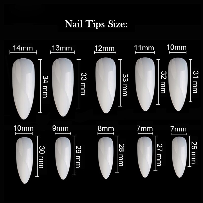100pcs/set Long Clear Almond Nail Tips Acrylic Stiletto False Nails Full Cover False Nails Artificial Press on Nails for Women