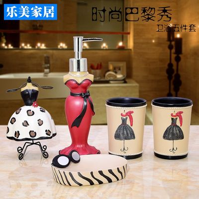 Wedding Decoration Bathroom Accessories Resin Five Pieces Set Luxurious Holder Bath Gel Bottle Soap Box Toothbrush Holder Mouth: I