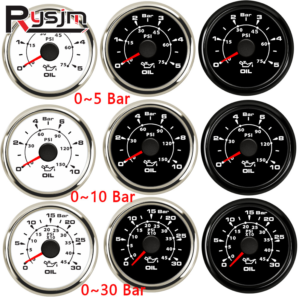 52mm 2&#39;&#39; Marine Boat Oil Pressure Gauge 0-5Bar 10Bar 30Bar Indicator Universal 12V/24V Car Pressure Meter with 7 Color Backlight