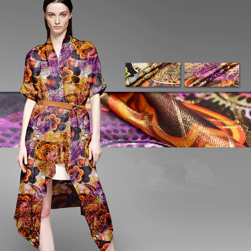 Gold silk jacquard fabric per meter material soft shirt fabric for dress high-grade silk cloth