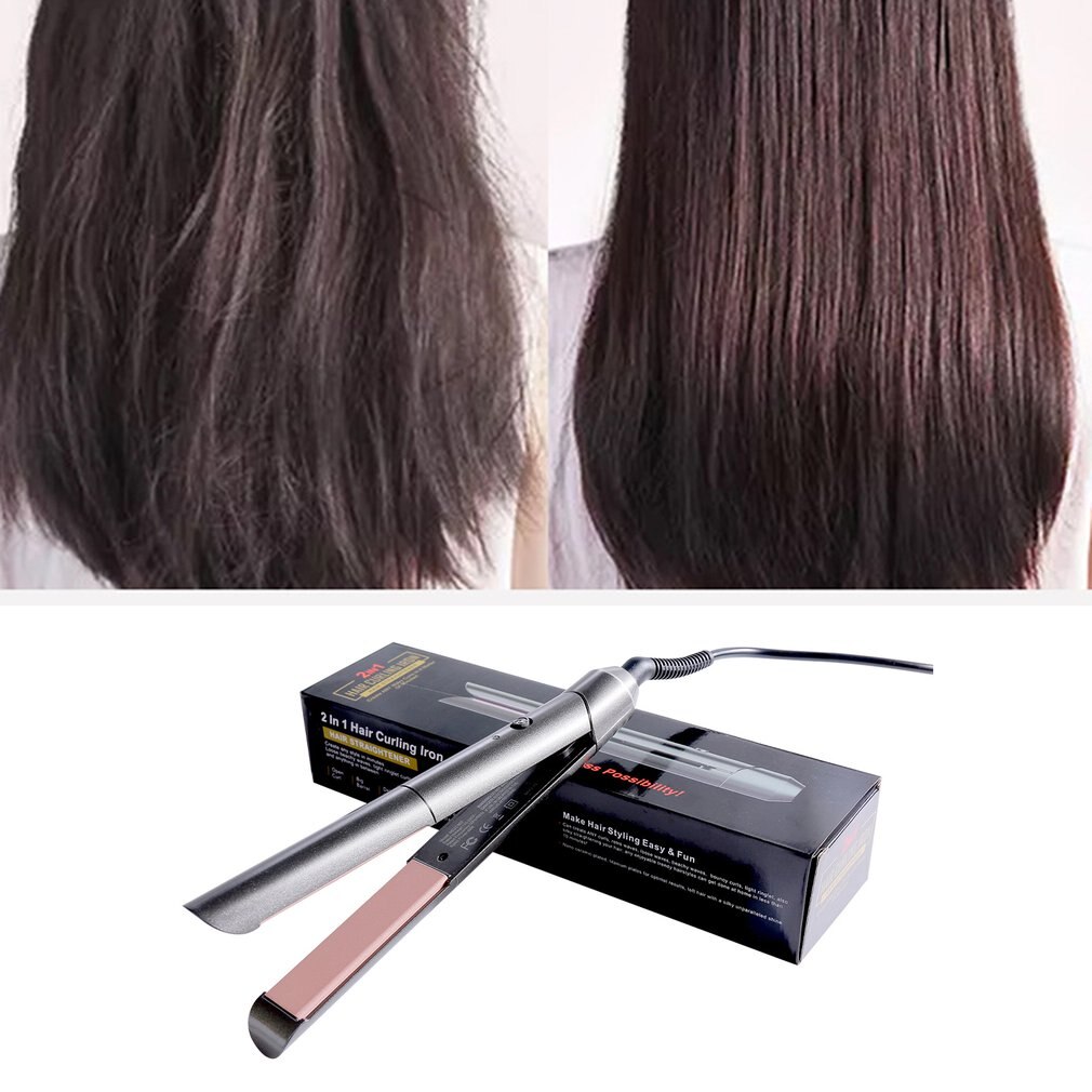 2 in 1 Dual Use Hair Curling & Straightening Iron Hair Straightener Hair Curler Wet & Dry Flat Iron Hair Styler