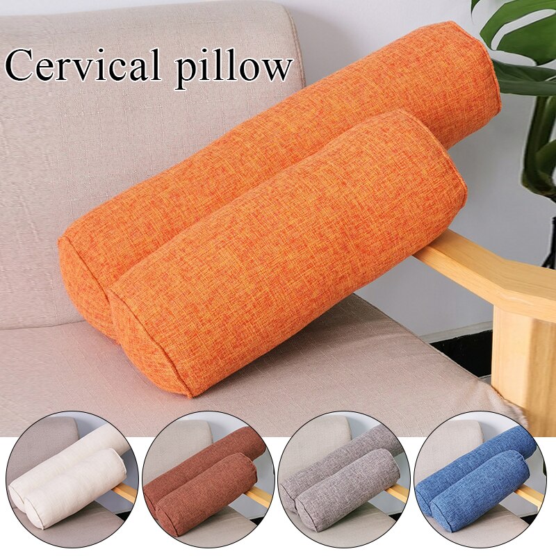 Coussin rond et Long de couleur unie, coussin amovible en lin lavable, coussin de lit en rouleau, Support de tête et de dos léger, colonne de voyage