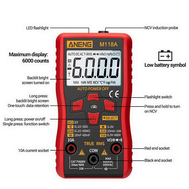 Digital Multimeter esrmeter true rms digital multimeter tester voltmeter battery tester multimetro richmet