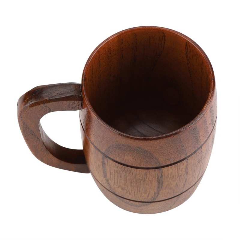 Natural Wooden Beer Cup Retro Big Capacity Tea Water Classic Wood Drinking Mug with Handle Coffee Beer Mug Drinking Cup