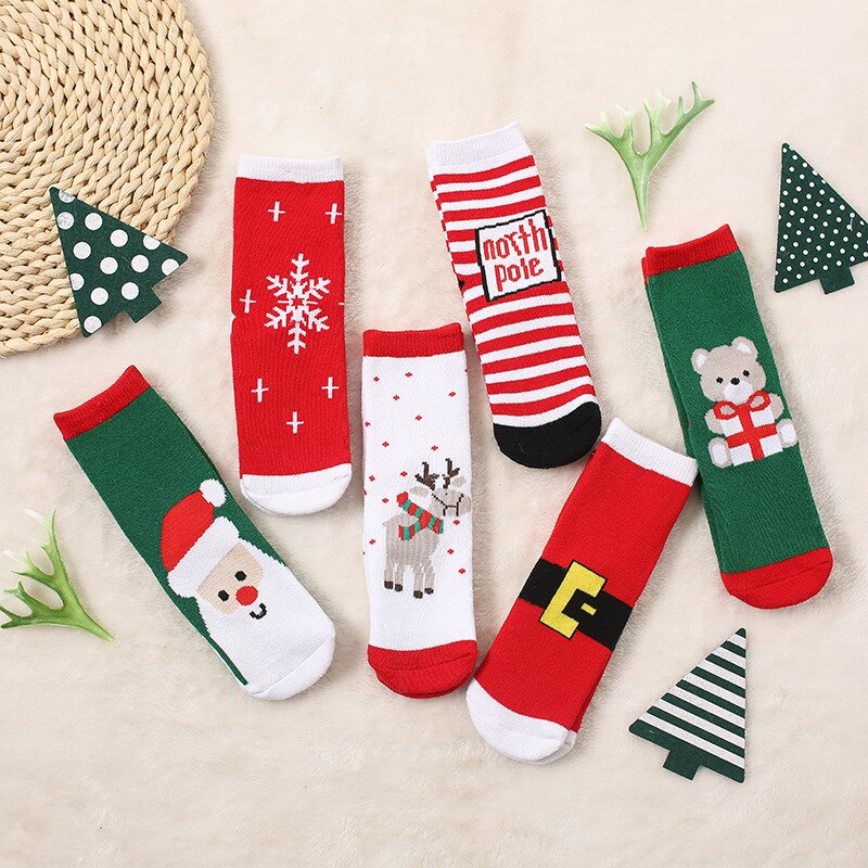 6 par/lote calcetines de Navidad para niños Otoño Invierno calcetines deportivos para niños de 1-8 años de edad Elk Santa Claus de Navidad