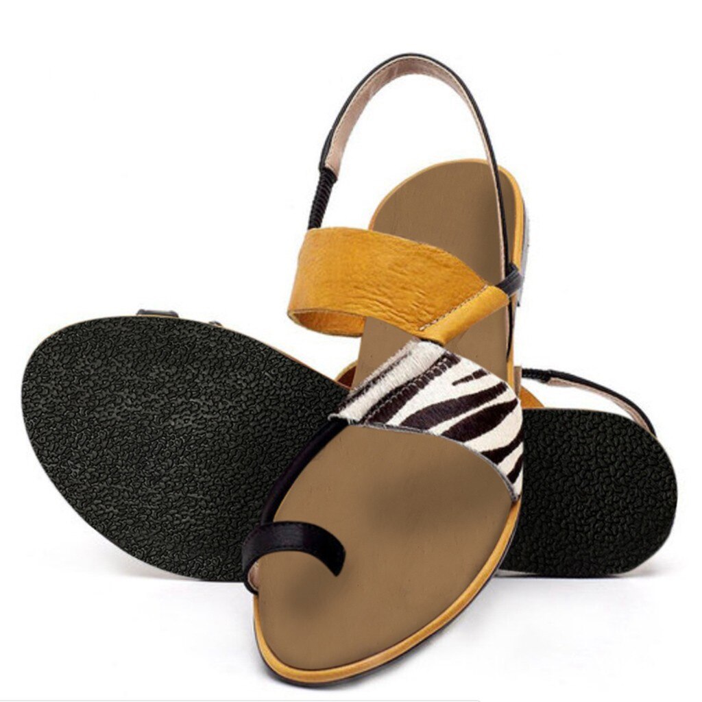 SAGACE sandalias de las señoras patrón de cebra verano tacones planos sandalias casuales para playa sandalias de las mujeres de impresión clip dedos sandalias: 43