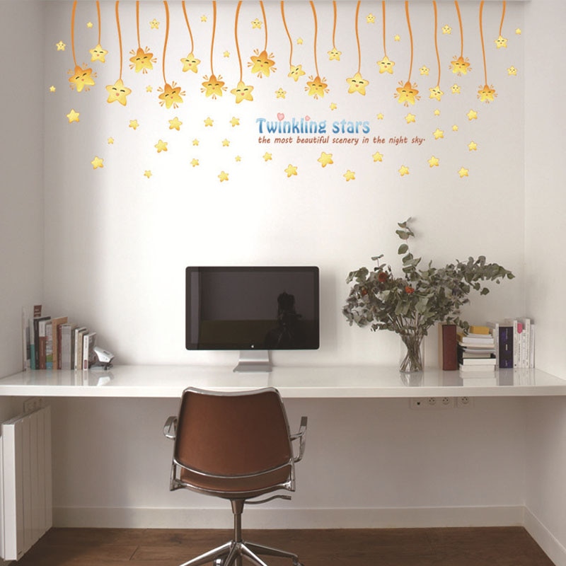 Diy tegneserie låve vegg klistremerke hjem rom dekorasjon blinkende stjerner kanin månehval baby soverom dekor avtakbar pvc tapet