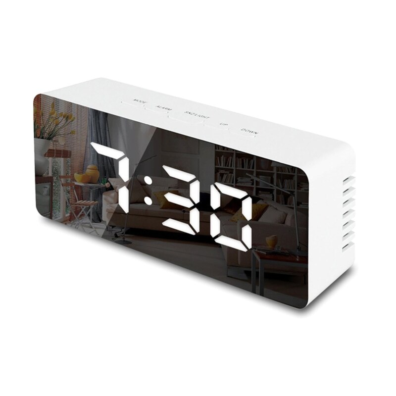 Digitale Led Spiegel Wekker Snooze Elektronische Grote Tijd Temperatuur Display Usb-poort Batterij Aangedreven