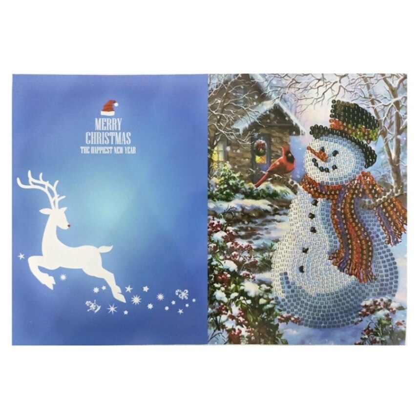 Merry Christmas Cards DIY Diamond Painting Handmade Card Round Drill Greeting Cards Rhinestones Arts Crafts Xmas