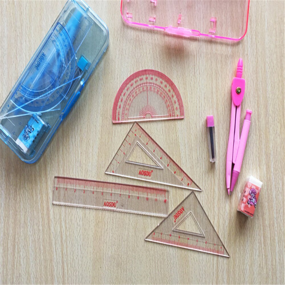 3Pcs Student Multi-Function Learning Exam Geometry Drawing Ruler Metal Compasses Stationery 7 Sets Of Math Test Measuring Tools