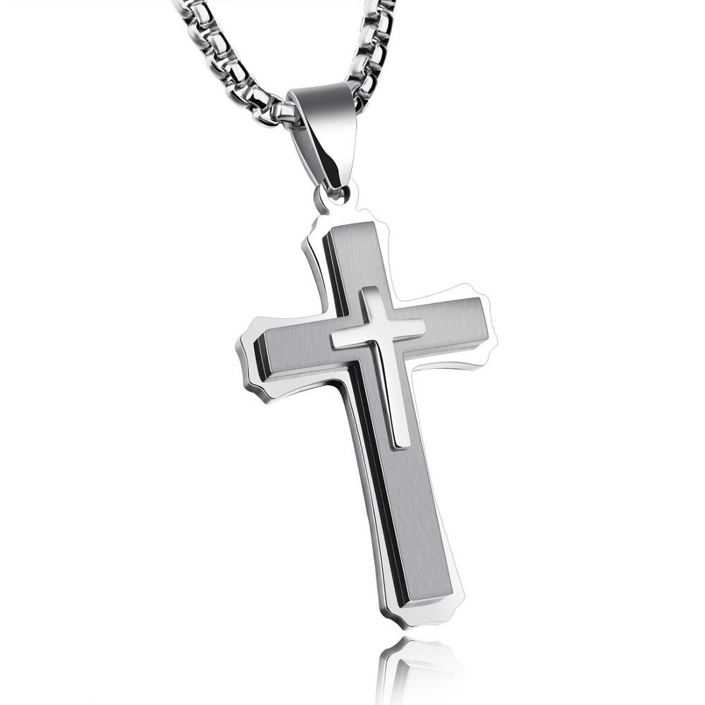 FATE LOVE Brand Statement Cross Necklaces & Pendants for Men Male Punk Stainless Steel Chain jewelry silver color golden: white
