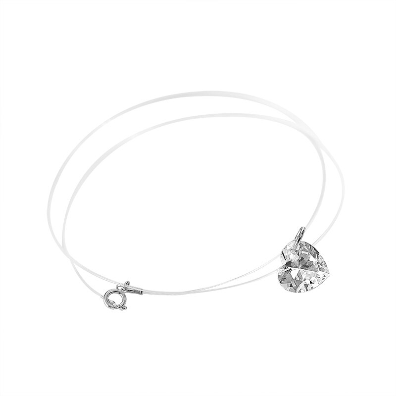 Inzatt Echt 925 Sterling Zilveren Vislijn Leuke Geometrische Zirkoon Hanger Ketting Fijne Sieraden Romantische Choker Voor Vrouwen: Heart