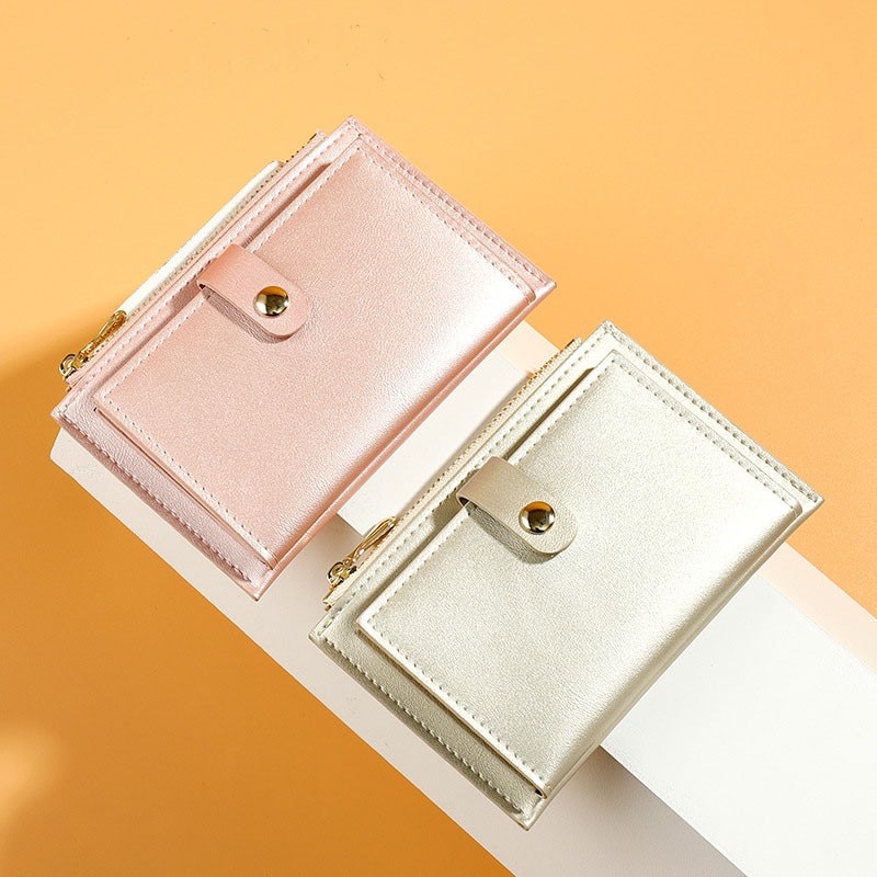 Women's Short wallet leather Pearly Lustre Coin Purse Female Card Holders Hasp Zipper Clutch Wallet CuzdanSimple Wallet