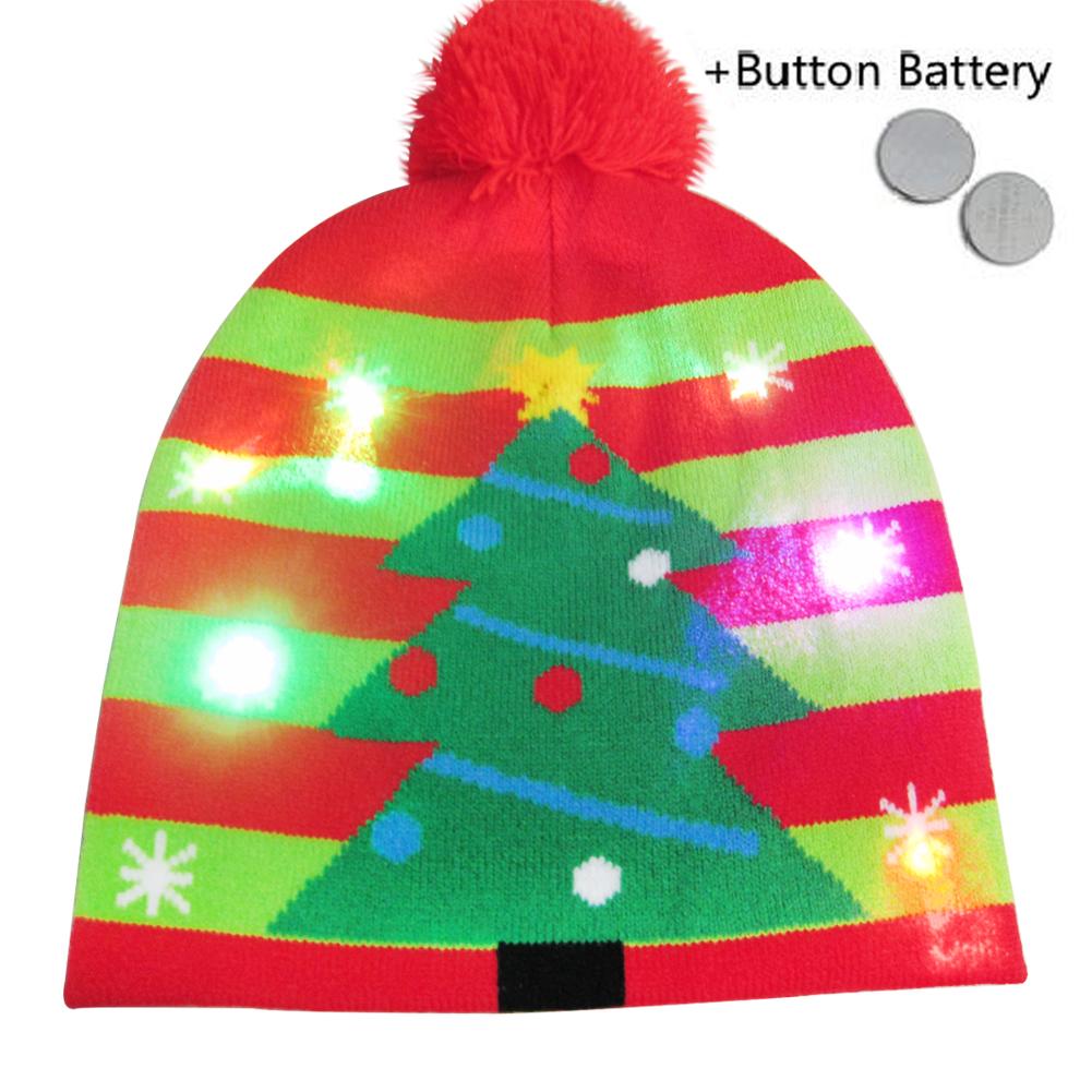 Gebreide LED Verlichting Kerst Hoed Gloeiende Hoed Vrolijk Kerstfeest Decoratie Jurk Xmas Cap Kleurrijke Licht Winter Warmer Wol Cap