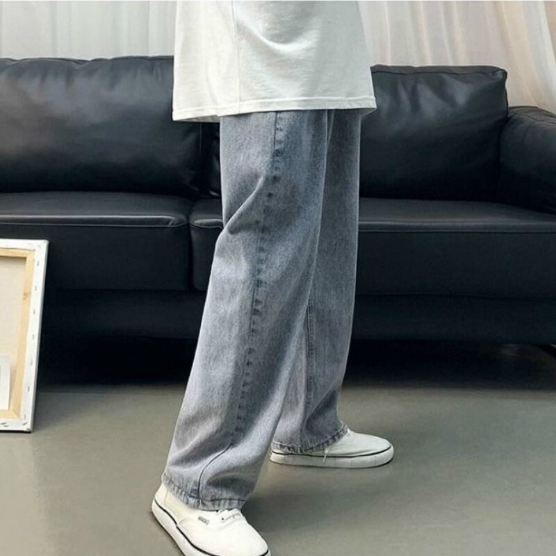 Men Jeans Plus Size 3XL Solid Loose Wide Leg Denim Trousers Male Baggy Harajuku Causal Simple Korean Style All-match Spring Chic