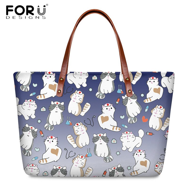 FORUDESIGNS Zipper torebki i portfele Cartoon pielęgniarka lekarz drukuj moda torby z bawełny dla kobiet podróż codzienna torba na ramię PU torebki: HQQ657AL