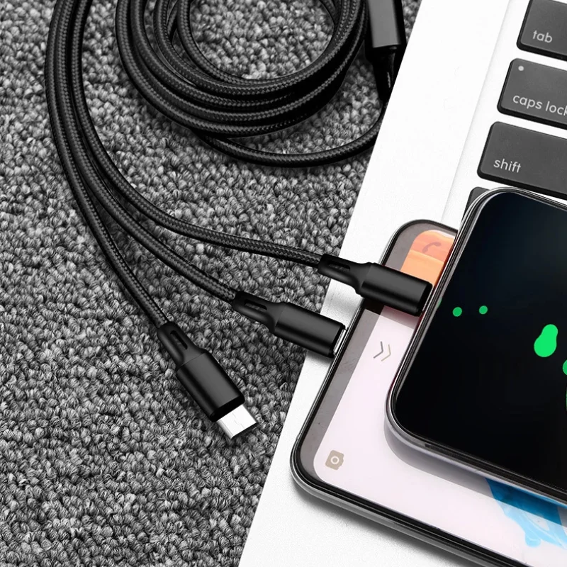 Data Type USB Charger Cable, Universal Fast Charging Cable 3 In 1 Multi-function Charging Cable