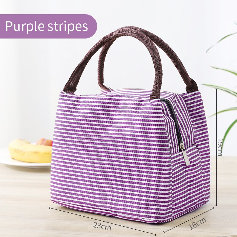 Fiambrera con enfriador de patrón funcional, bolsa de almuerzo de lona aislada portátil, bolsos para la comida de Picnic térmica, bolsos para mujer y niño: Purple