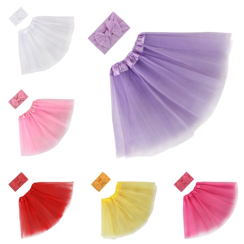 2 Pcs/set Sweet Baby Girls Tulle Tutu Skirt Hair Band Newborn Photography Props K1KC