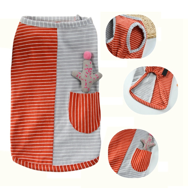 Hond Puppy Zomer Gestreepte Vesten Zomer Huisdier Katten Cactus Decor Kleding Patchwork T-Shirts Voor Chihuahua Teddy