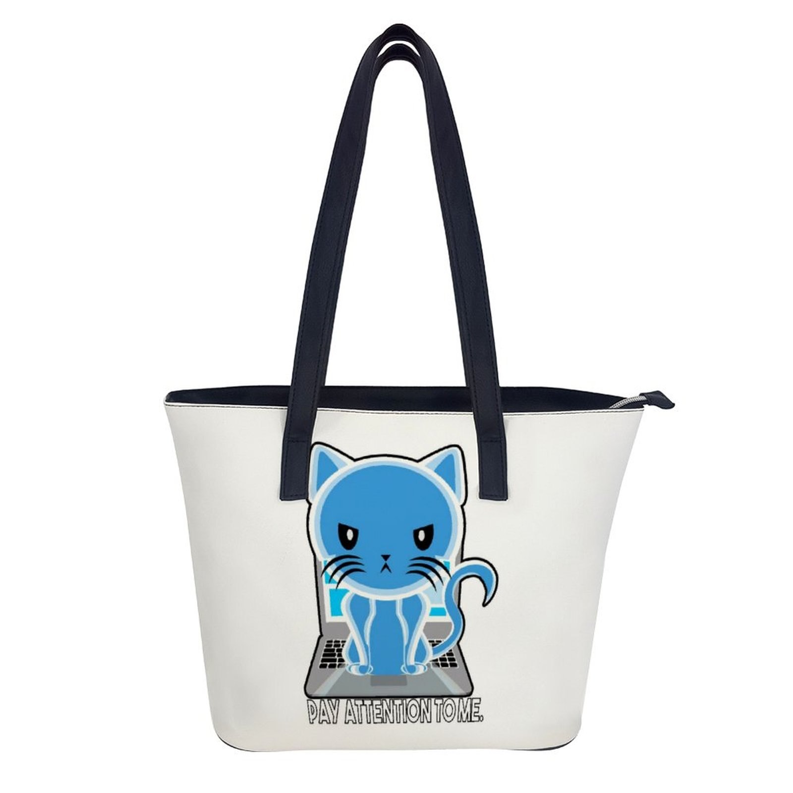 Sac à main en cuir de plage réutilisable, sac à bandoulière de chat drôle, poignée à la , sac de Shopping pour fille: white-style1-15