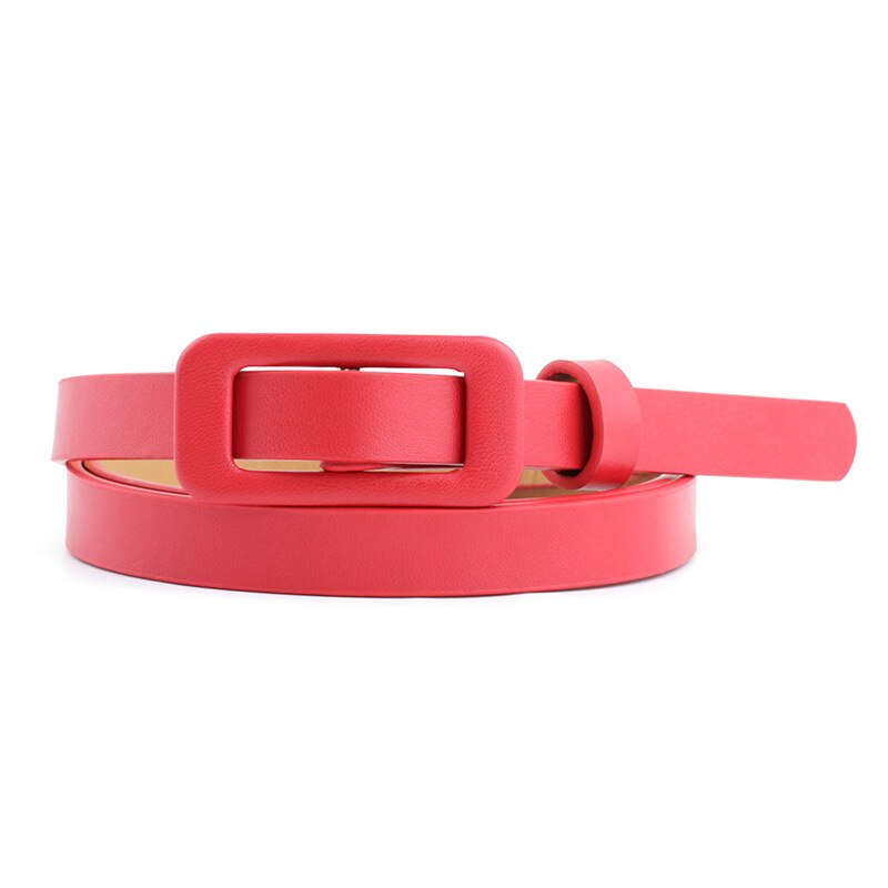 Cinturón liso con hebilla cuadrada para mujer, Cinturón fino decorativo, sin aguja, para Vestido vaquero: Rojo