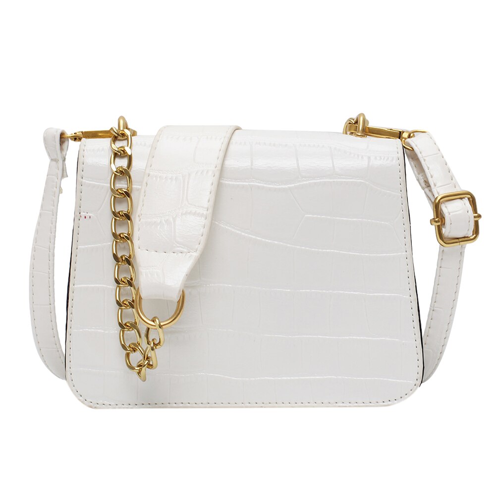 Bolso bandolera de piel informal para mujer, bolso de mano, Color puro, para hombro, para compras para exterior, decoración de viaje: Blanco