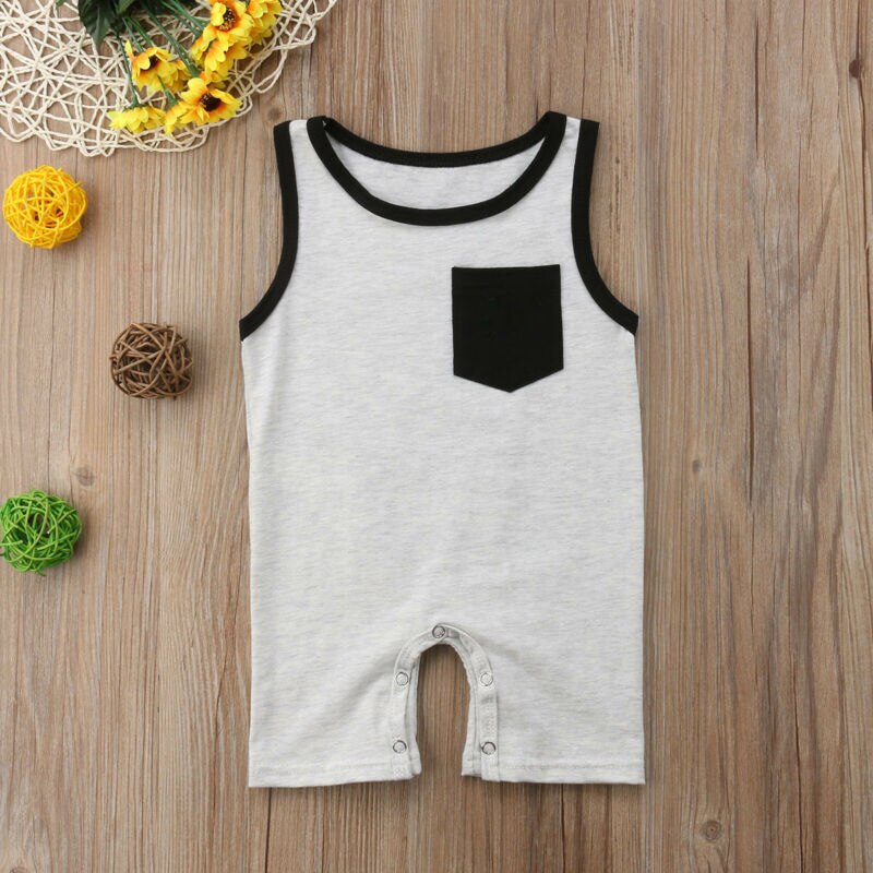 Summer Newborn Toddler Baby Girls Boys Clothes Sleeveless Romper Short Pants Jumpsuit Outfits: Gray / 24M