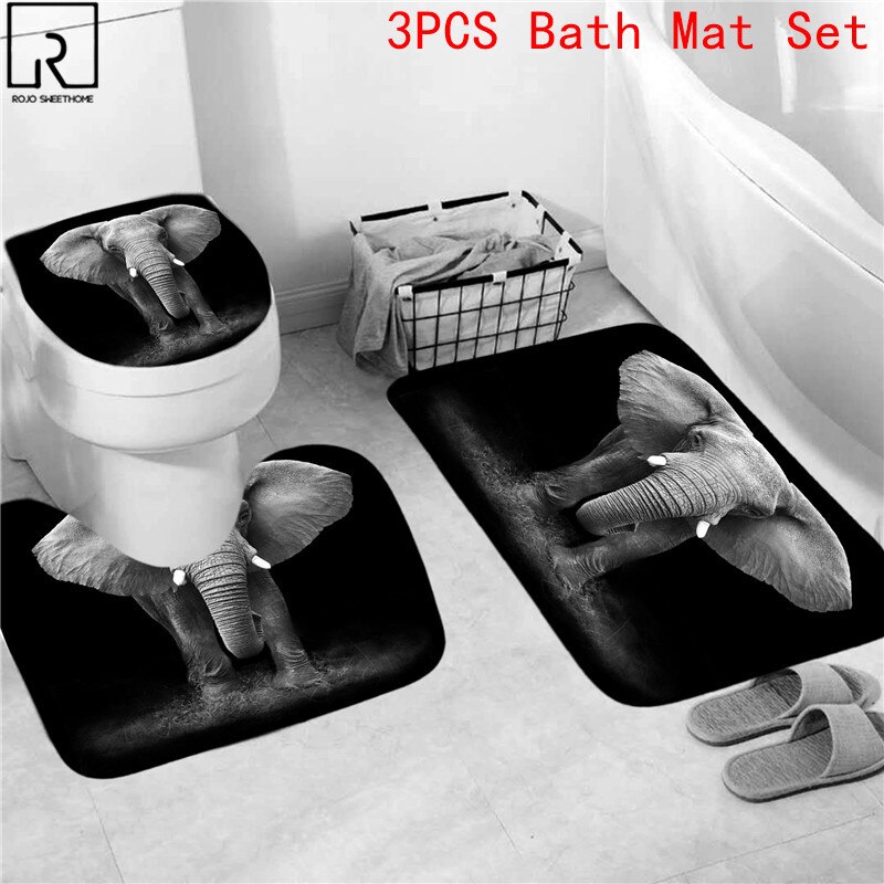 Animal Print Black Shower Curtains Lion Tiger 3D Bathroom Curtain Set Anti-slip Bath Mat Soft Toilet Lid Cover Home Rugs Carpets: 3PC Mat Set-A