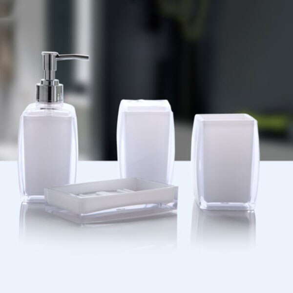 Newly Acrylic 4 Piece Bathroom Accessory Set Soap Dispenser Bottle Soap Dish Cup Toothbrush Holder Case Caddy XSD88: White