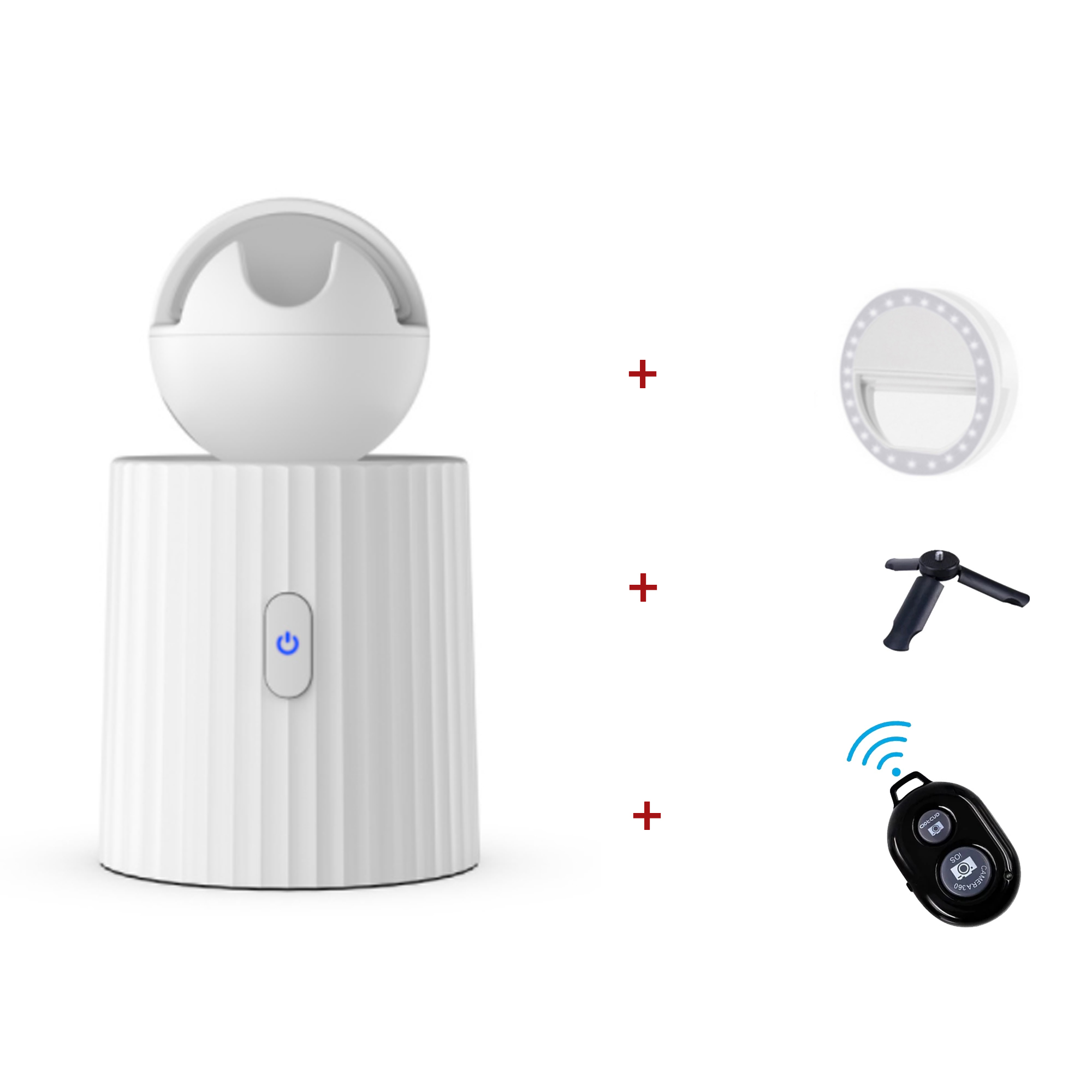 Rechargeable Smart Portable Selfie Stick ,360°Rotation Auto Face Object Tracking Camera Tripod Holder Smart Shooting Phone Mount: White 4pcs