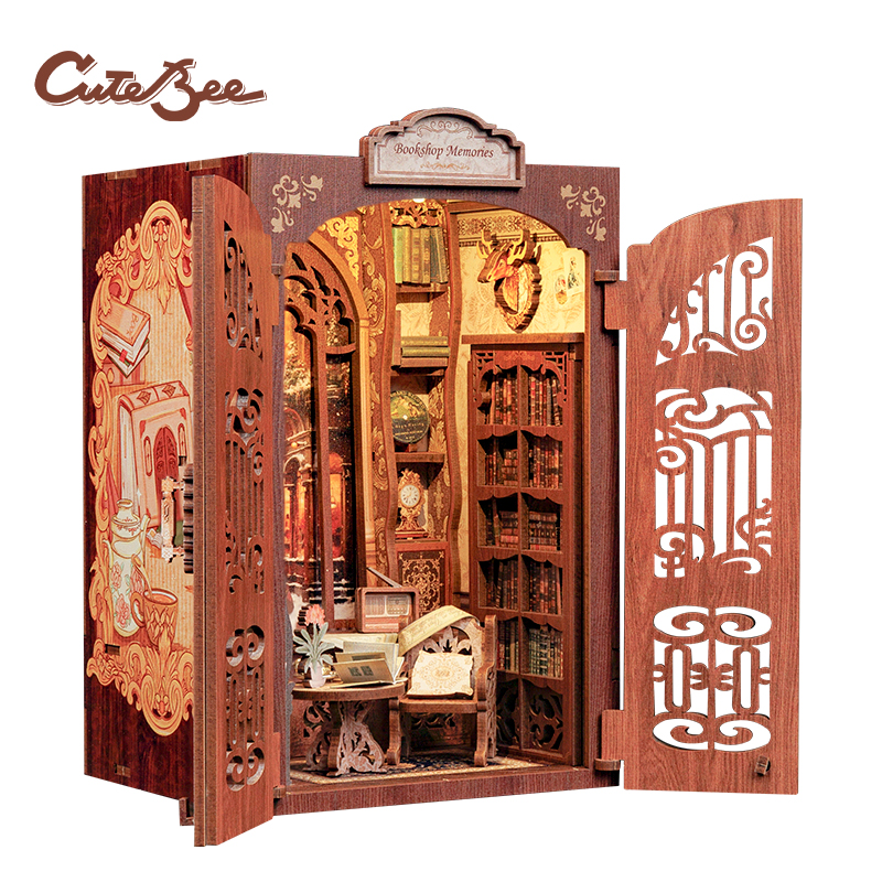 CUTEBEE Puzzle 3D DIY Book Nook Kit Wooden Bookend with Touch Light Secret Rhythm Music Booknook Building Decoration Model: VIOLET/紫罗兰