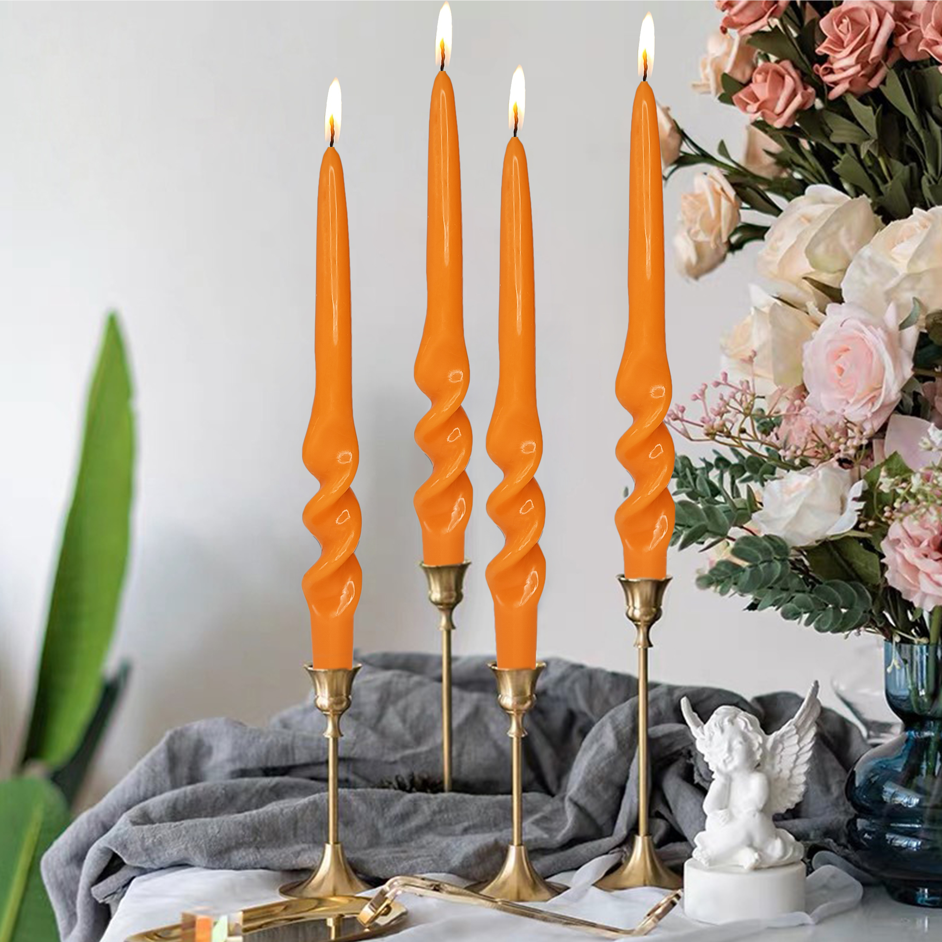 4 PACK CHRISTMAS DECORATIVE SPIRAL TAPER CANDLES GREEN & RED DINNER CANDLESTICKS