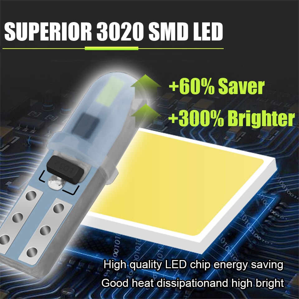 Ampoule Led T5 W3W W1.2W, 5 pièces, indicateur de lumière intérieur de voiture, jauge de tableau de bord, Instrument, lumière de Signal automatique 12V blanc,