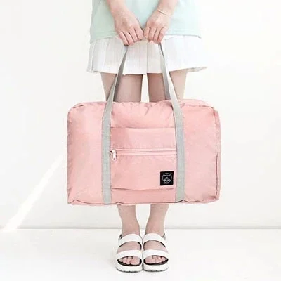 Foldable Travel Bags Nylon Large Capacity Bag Luggage WaterProof Handbags Women Men Travel Storage Clothes Packaging Organizer: Pink
