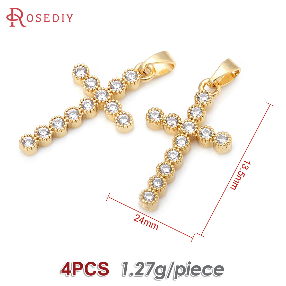 4 stk. messing zirkon kors halskæder charms vedhæng tilbehør smykkefremstillingsmaterialer rosediy officiel hjemmeside: Lysegul guldfarve