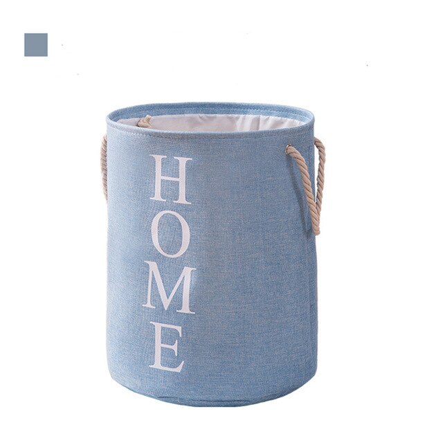 Extra Large Linen Laundry Basket Collapsible Fabric Laundry Hamper with Ring Handle Portable Washing Bin Folding Clothes Bag: Blue