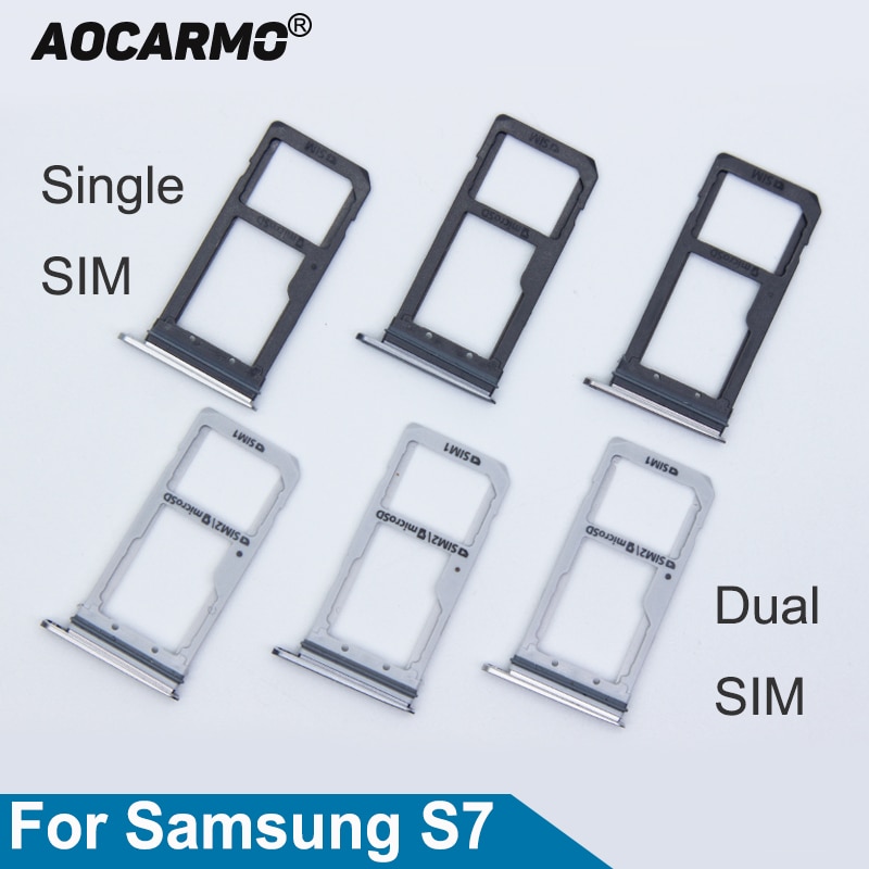 Aocarmo Single/Dual Metall Kunststoff Nano Sim Karten-behälter Slot-Halfter Für Samsung Galaxis S7 G930 G930F Gold/ silber/Grau