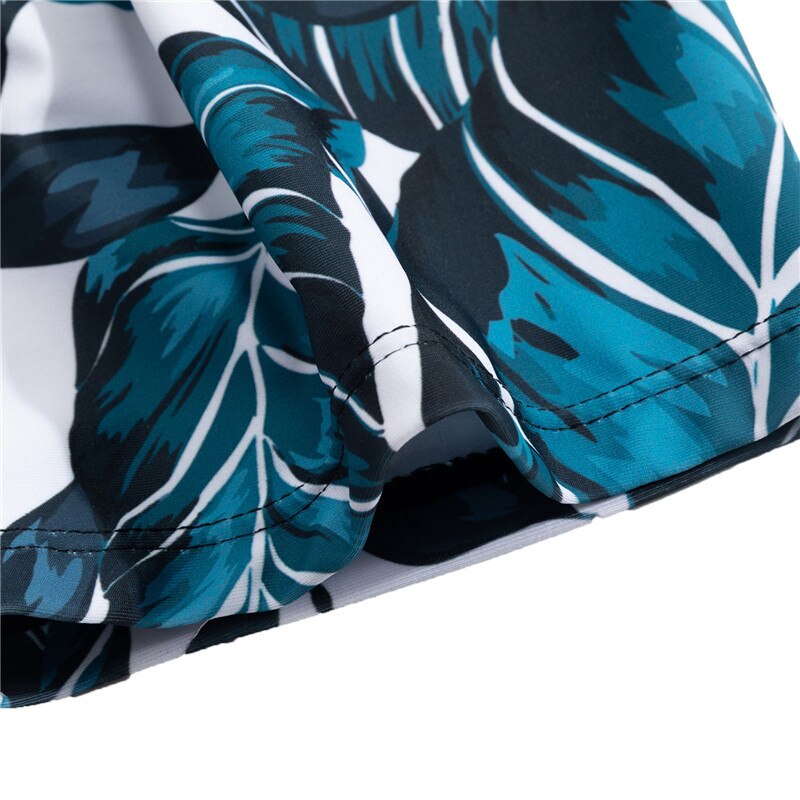 Mannen Leaf Print Strand Broek Hawaiian Zwemmen Board Shorts Zwembroek Hoge Stretch Tropical Marine Stijl Zomer Kleding