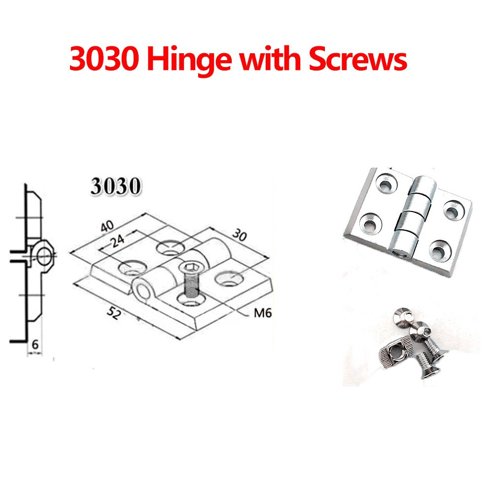 Bisagra metálica de perfil de aluminio, bisagra de aleación de Zinc con tornillos opcionales, 1 unidad, , 3030, 3040, 4040: 3030 with screws