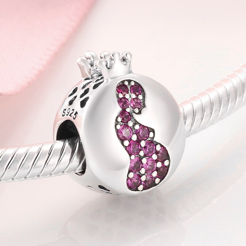 Give birth to life Pregnant mother 925 Sterling Silver Charm Pink CZ Beads Jewelry Making Fit Original European Charms Bracelets: PC0336