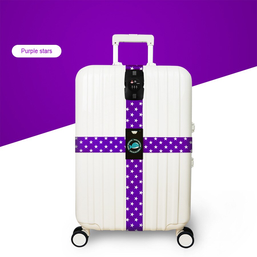 TSA Luggage Strap - 230cm - Geometric Pattern - Combination Lock Security Belt: Purple stars
