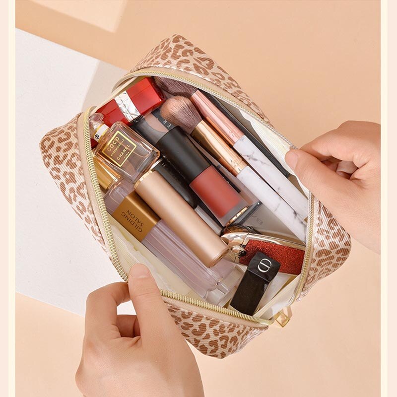 1Pc Vrouwen Luipaard Make-Up Tas Rits Waterdichte Pu Lederen Cosmetische Bag Vrouwelijke Reizen Make Up Organizer Beauty Case