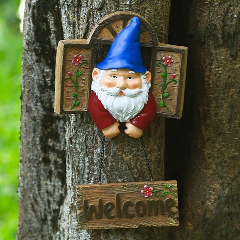 Figuras de jardín de Nomos para exteriores, cartel de bienvenida de jardín, decoración artística para valla de árbol, esculturas de puerta de patio