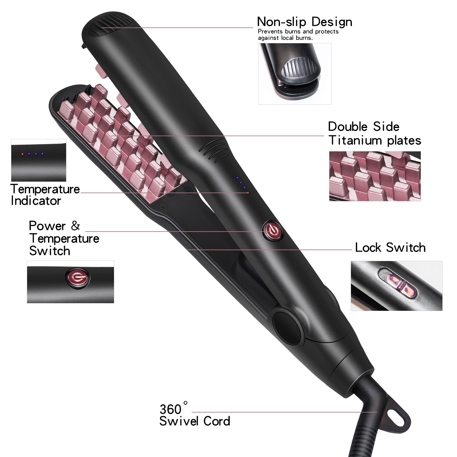 Volumizing Hair Iron 2 IN 1 Hair Straightener Curling Ceramic Crimper Corrugated Curler Flat Iron 3D Fluffy Hair Styling Tool