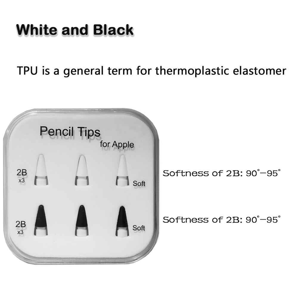 Peilinc Pencil Tips for Apple Pencil 1st / 2nd Generation, 2B Soft Double-Layered iPad Pencil Tip, White &amp; Black Stylus Nib