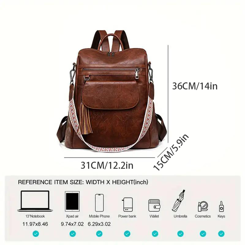 Leren Laptop Rugzak Dames - 20-35L - Reistas - Werk - College - PU Leer