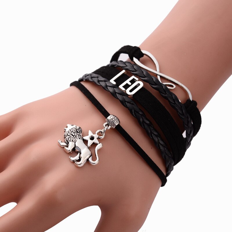 Mænd kvinder 12 stjernebillede stjernetegn fletning reb læder horoskop armbånd fødselsdag smykker