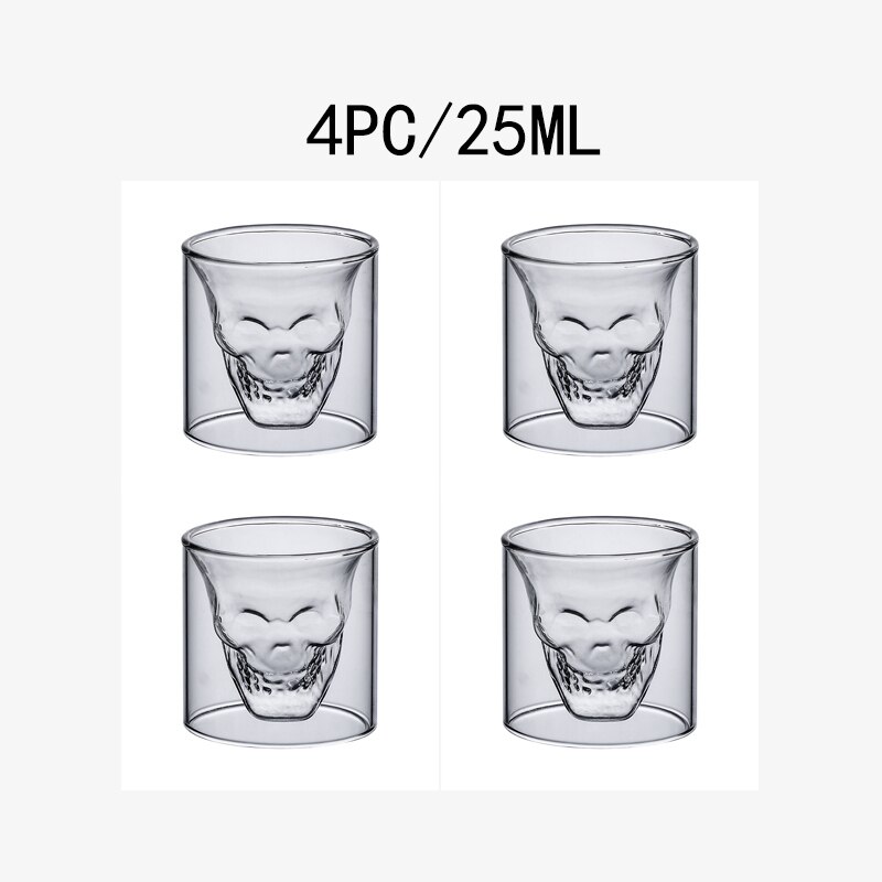 2-16Pcs Skull Cup 25Ml Dubbel Transparant Glas Bier Whiskey Vodka Wijn Water Champagne Cocktail Wijn Bril koffie Melk Mokken: 4PC skull cup 25ML